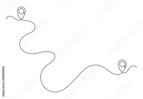 Continuous one line drawing of Route maps and location icons outline. Single line art location mark. Premium vector illustration