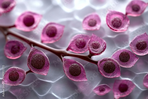 Watercolor depiction of cilia on cells, with delicate strokes capturing the elegance of their synchronized movement