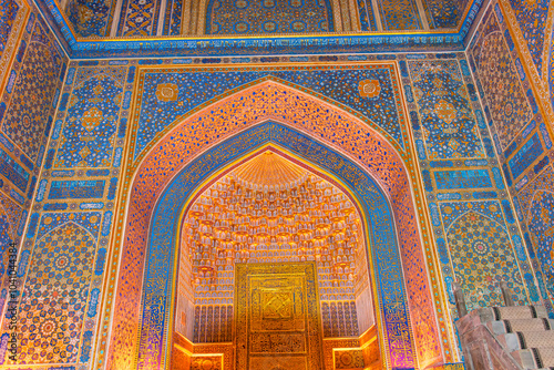 Illuminated Interior of Madrasa in Registan Square, Silk Road, Sama