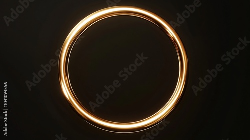 minimalist gold circle frame floating in darkness, luminous metal band with dual light points, premium 3d visualization, hyper-detailed metallic texture, sleek modern design, deep black background,