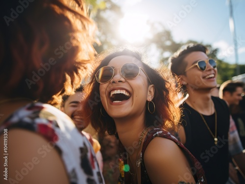 Diversity Friends enjoying party having fun at vineyard place during sunset at open air picnic.good time during a party