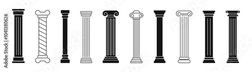 Columns icon set. Ancient column silhouette. Vector illustration