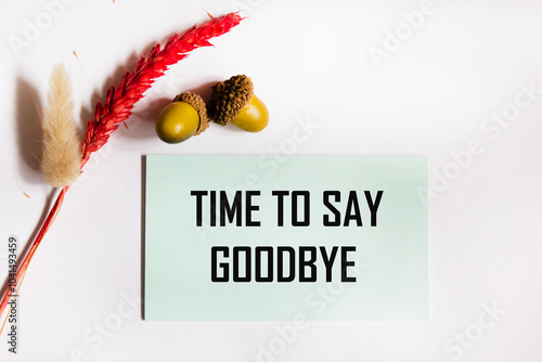 The phrase It's time to say goodbye, written in a notebook, on a white background