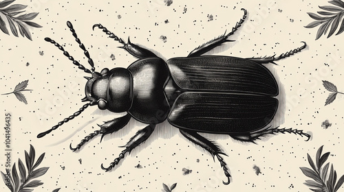 Detailed Engraving of a Colorful Dor Beetle Bug Insect - Animal Sketch