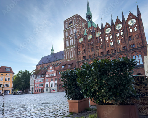 view of the old town stralsund with market place on the Baltic Sea in mecklenburg-western pomerania germany