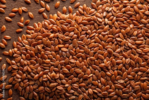 Brown flaxseed flat lay background with copy space