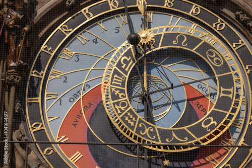 Prague astronomical clock (Prague Orloj) on facade of Town Hall in Town Square, Prague, Czech Republic