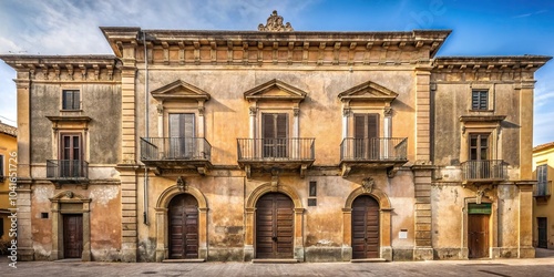 Characteristic and ancient facade of a building in Aversa Long Shot