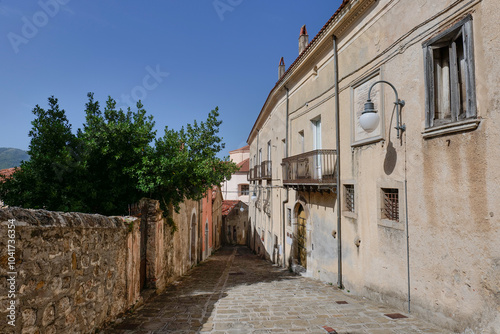  A small street among the old houses of a Moliterno, small town in Basilicata, Italy.