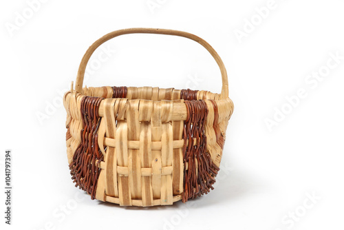 empty wicker basket on white background