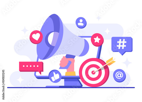 Digital marketing flat vector illustration, Ad campaign and online promotion, advertising content in social networks, Social media campaign, Promotion, E-commerce