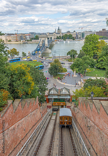 1870 Funicular To Buda Castle Hill District in Budapest, Hungary.