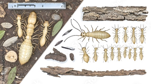 Termite Social Structure: A visual representation of the termite caste system, from workers and soldiers to the queen. 