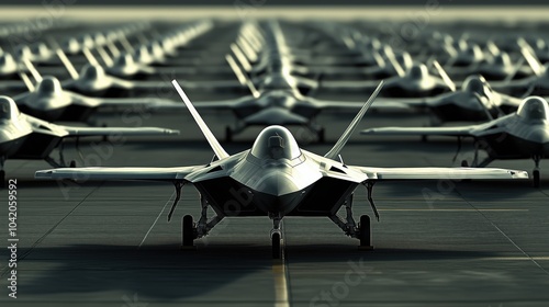 Fighter Jets Lined Up on Runway 