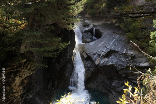 The Valeille waterfall and valley in the Gran Paradiso National Park