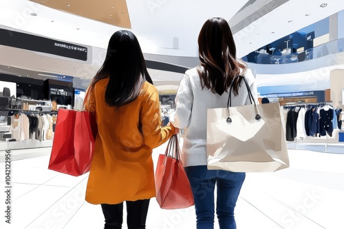 Watercolor painting of a happy customer shopping, with soft, flowing colors showing their loyalty and attachment to the brand