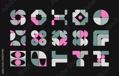 Set of fully editable vector graphic elements, geometric shapes, abstract forms and futuristic icons.