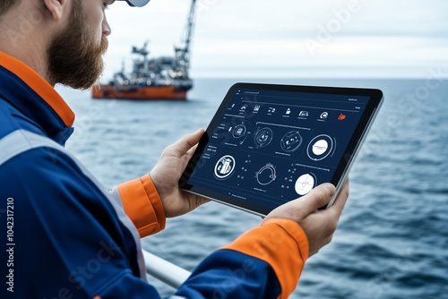 A petroleum engineer oversees offshore operations with advanced tech