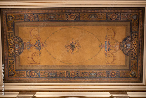 Polychromes in Pompeian style. Ceiling of railway station hall. Bielsko-Biala, Poland.