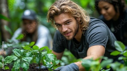 Diversos de apasionados voluntarios siembran en el campo plantas para replantar los bosques