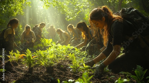 Diversos de apasionados voluntarios siembran en el campo plantas para replantar los bosques