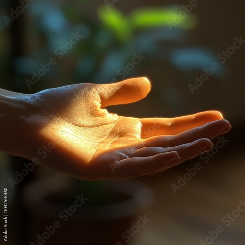 Mano al sol, como fuente de vitamina D para el cuerpo humano e importante para la vida en el planeta, fotografía de una mano iluminada por la luz solar.