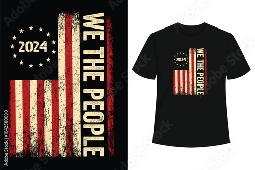 Vintage Old American Flag Patriotic 1776 We The People USA T-Shirt