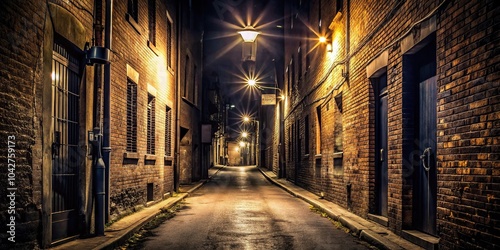 Dark alleyway illuminated by streetlights at night