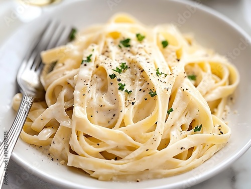 Creamy Fettuccine Alfredo Pasta with Fresh Black Pepper