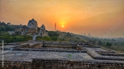 Sunset over the ruins of ancient temple