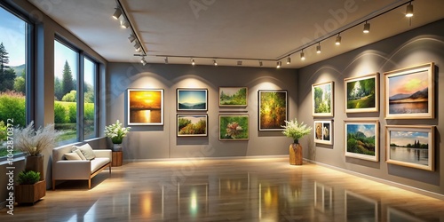 Neutral Frame Mockup in Inviting Gallery Ambiance for Aerial Photography