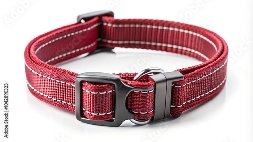 Crimson synthetic fiber pet collar with identification tag