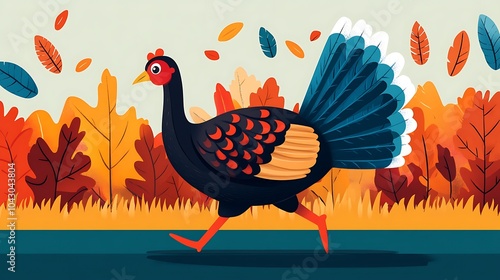 Festive Turkey Running Through Autumn Landscape