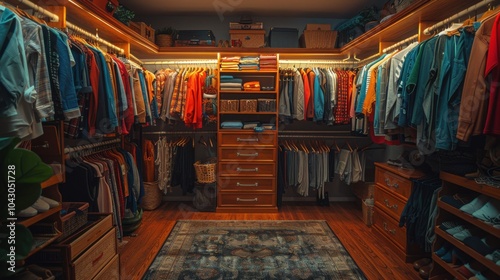 Closet with a carpet and a rug in it