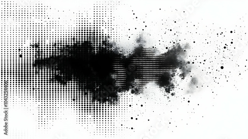 Abstract Background with Black Halftone Dots and Splashes