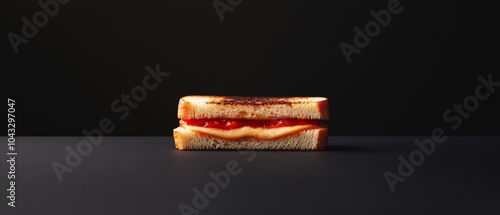 Grilled cheese sandwich on black background.