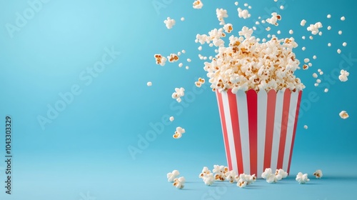 Freshly popped popcorn spilling from a striped container