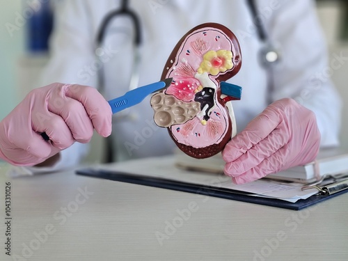 Kidney and adrenal surgery and medical surgical intervention in the hands of a doctor