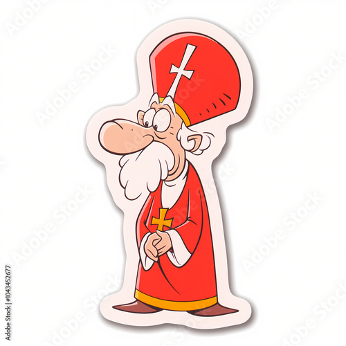 Illustration humoristique de Saint Nicolas avec nez exagéré et mitre rouge