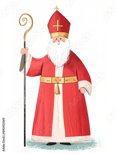 Illustration de Saint Nicolas traditionnel avec crosse et mitre