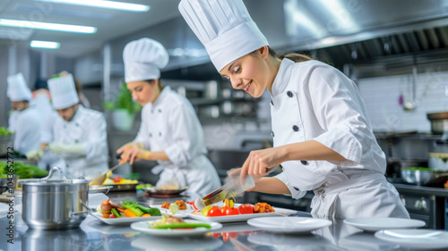 Team of chefs in restaurant kitchen