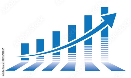 Business success graph chart with arrow, Blue profit growing symbol, progress bar symbol. Vector illustration.