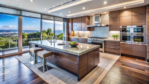 Pristine and immaculate kitchen with state of the art appliances, perfect lighting, and sharp details