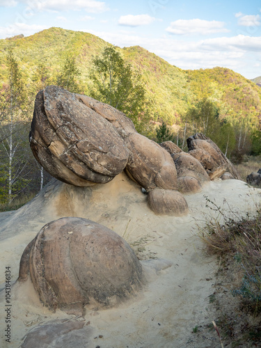 Spectacular rock formations, known as trovant, natural formed Ulmet, Buzau County, Romania