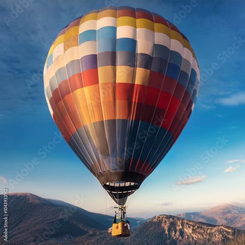 Globo aerostático volando sobre las montañas