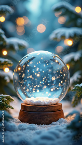 Enchanting Empty Snow Globe Amidst Snowy Branches: Perfect for Christmas Campaigns and Holiday Promotions