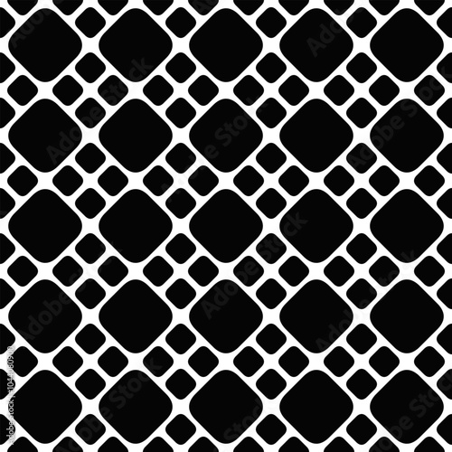 Geometrical square pattern background design - black and white abstract vector illustration from rounded squares