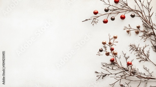 christmas background with red berries and braches