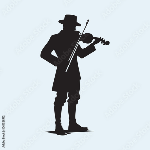 Fiddler man logo vector, Fiddler man silhouette vector icon black and white full body