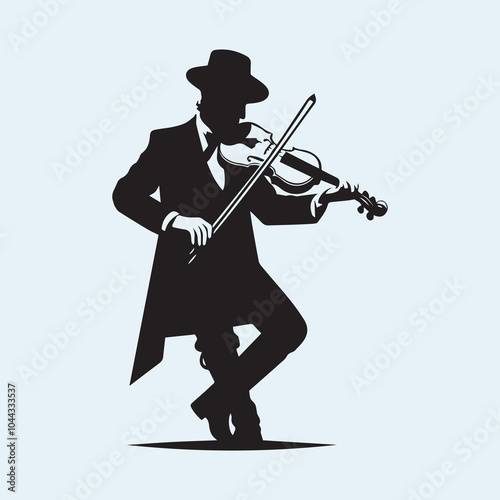 Fiddler man logo vector, Fiddler man silhouette vector icon black and white full body